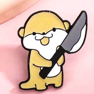 Pin Baby Otter with Knife Enamel Brooch Funny Bag Charm Backpack Whimsicle Cute